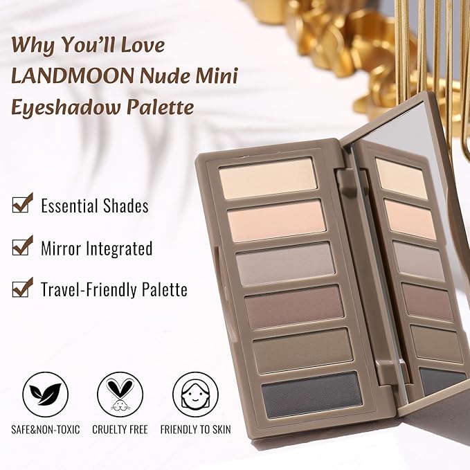 Neutral Nude Matte Mini Eyeshadow Palette, 6 Colors Smoky Taupe & Brown Travel Size Eye Shadows, Highly Pigmented, Long-Lasting, Vegan Makeup Palette with Mirror for Daily Use