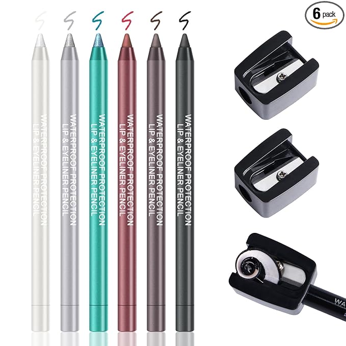 Ownest 6 Colors Eyeliner Gel Pencil, Pearl Metallic Gel Eyeliner Pen, Silky Creamy Eyeliner for Professional Eyes Makeup, High Pigmented Lasting Liner Set, with Two Makeup Pencil Sharpener-Set A