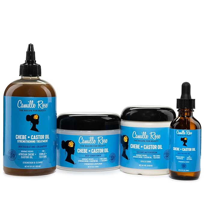 Camille Rose Black Castor Oil + Chebe Deep Conditioner for Dry, Damaged Hair – Strengthen & Replenish Moisture, Revitalize Textured, Curly Hair, 8 Oz