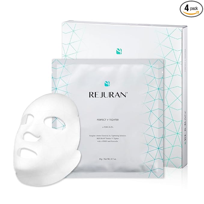 REJURAN® Perfect V Tighter Dual-Sheet Lifting Sheet Mask, c-PDRN® (4ea) – Face & Jawline Lifting and Firming Original PDRN & Purecolla, Deep Moisturizing, Skin Tightening Anti-Aging Korean Skin Care