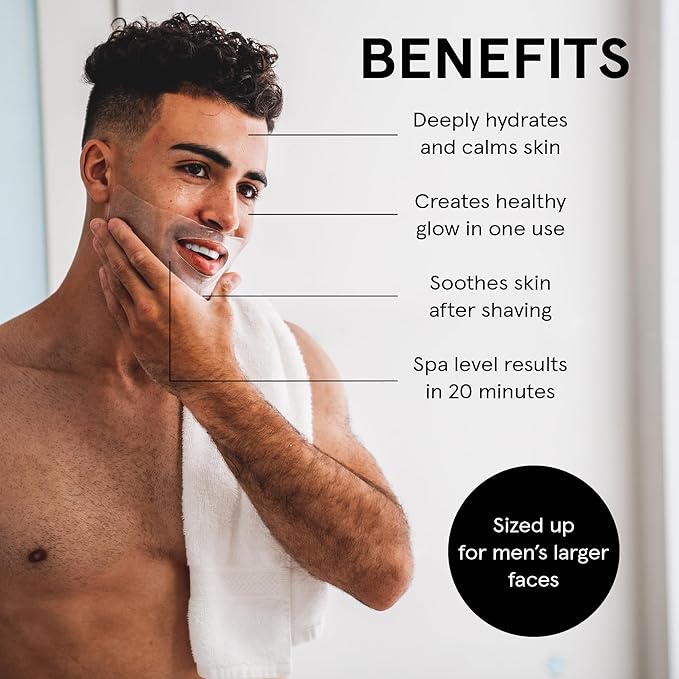 JAXON LANE BRO MASK Premium Korean Face Mask for Men (2 x 4 Pack) - Anti Aging Sheet Masks w/Hydrogel, Vitamin C, Hydrolyzed Collagen, & Hyaluronic Acid - Perfect Skin Care for Men