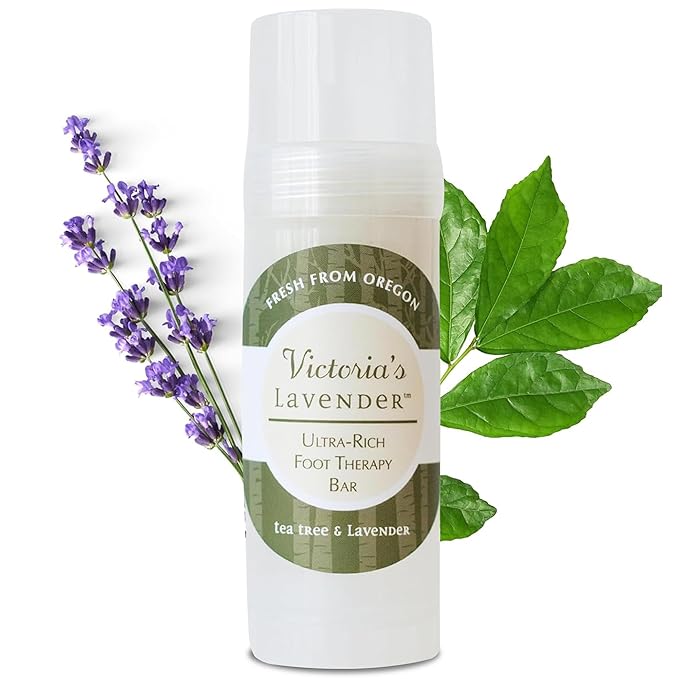 Victoria's Lavender Ultra-Rich Foot Balm Bar, Infused with Essential Oils and Shea Butter, Hydrating Foot Balm Stick for Dry Feet Care, Tea Tree & Lavender, 2.5 Oz