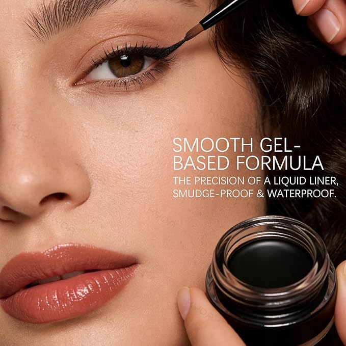 KYDA Brown Gel Eyeliner, Lasting Waterproof Cream Eyeliner & Eyebrow Makeup, High Pigment Smudge-proof Formula, Waterline Matte Eye Liner with Brush, Natural Brow Pomade Set