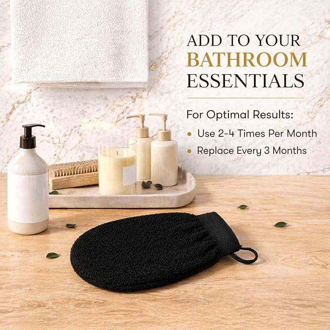 Exfoliating Glove for Dead Skin Removal Deep Scrub Mitt for Smooth Skin, Ingrown Hairs & Keratosis Pilaris Moroccan Bath Exfoliator 100% Biodegradable Viscose Material (Black)