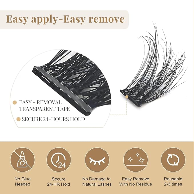 Self Adhesive Eyelashes Glue Free Easy Removal lash Extensions Natural Classic Wispy Winks 10-14mm Version 5D Upgrade D Curl Thick Press on Natural False Eyelashes 90 Lash Clusters Kit