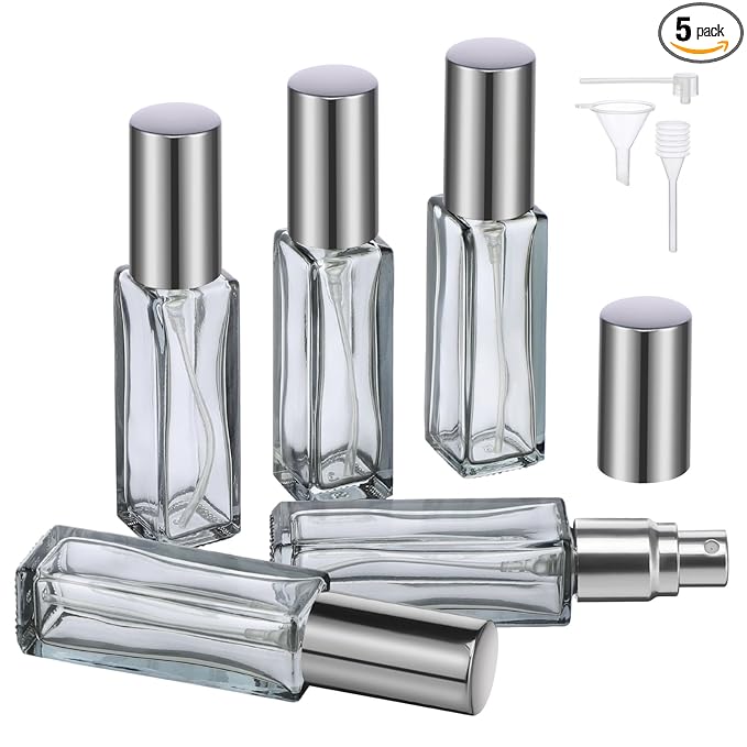 Segbeauty Travel Perfume Bottle Refillable, Empty Mini Portable Perfume Atomizer with Funnel, 5 Set of 10ML Glass Spray Bottle Fine Mist Leak-proof Sprayer Travel Sample Bottles for Cologne Fragrance
