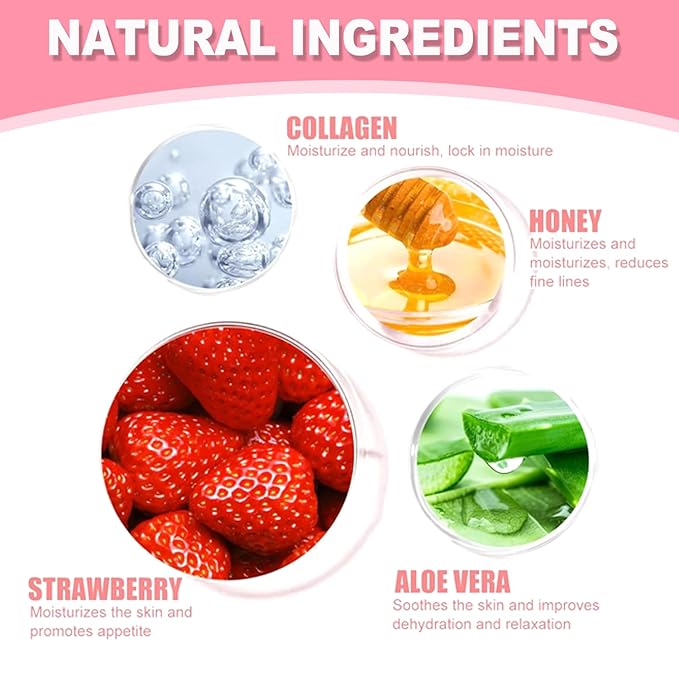 3 PCS Bee Lip Mask Lip Balm Honey Pot, Strawberry & Honey Lip Sleeping Mask Hydrating Prevention Dry and Cracked Lip Scrubs Exfoliator,Lip Mask Overnight Reduces Lip Lines