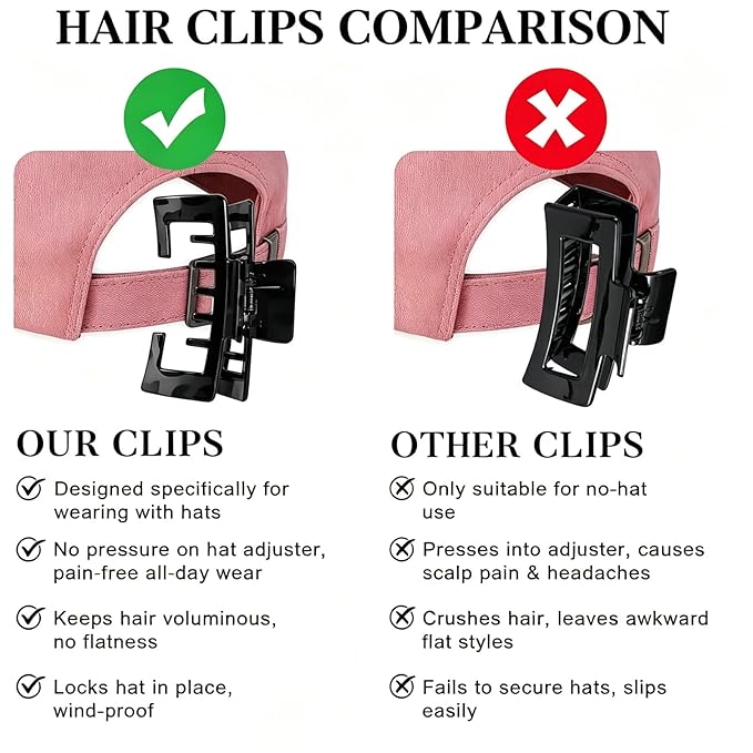 4 PCS Large Strong Trucker Hat Claw Clips for Women – 4.1 Inch Hat-Friendly Non-Slip Baseball Cap Hair Clips, Trucker Claws Hair Clip for Baseball Hat, Hair Claw for Baseball Cap for Thick Thin Hair