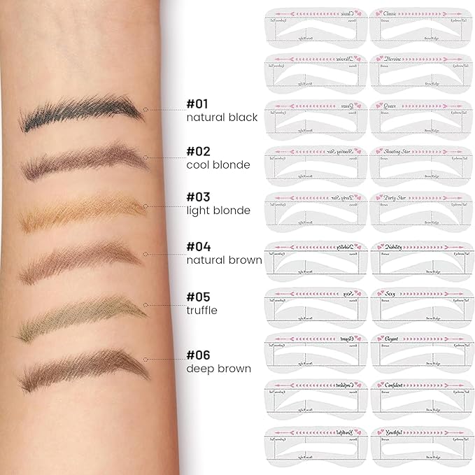Waterproof Microblading Eyebrow Pen,2-in-1 Dual Ended Eyebrow Pen & 10 Eyebrow Stamp,4-Fork-Tip & Precise Brush-Tip for Natural Hair-Like Brows, Perfect Eyebrows Makeup. (Light blond)