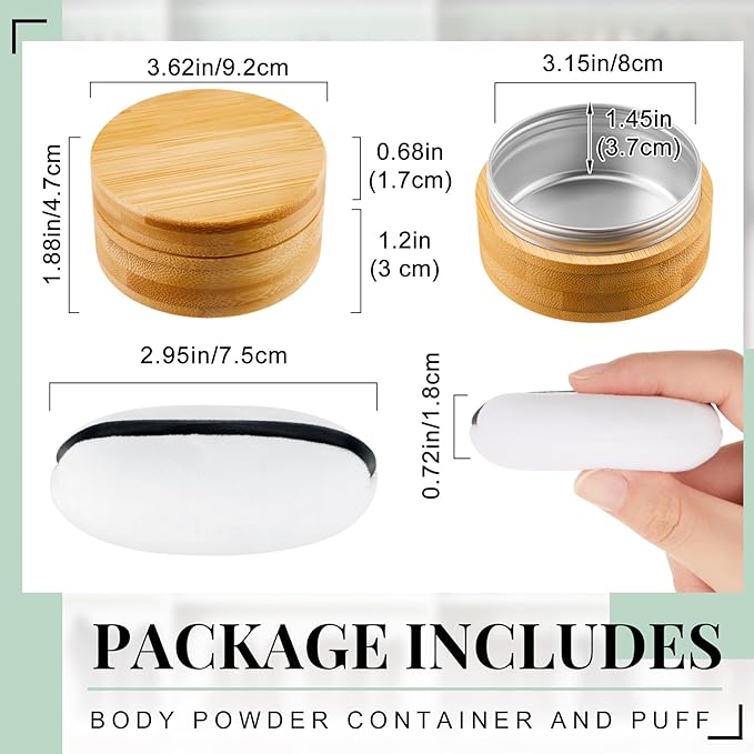 Frienda 150 ml Bamboo Loose Powder Puff and Container Empty Dusting Powder Jar for Body Face Makeup Travel Case Compact Case Holder with Sifter Lids and Puff