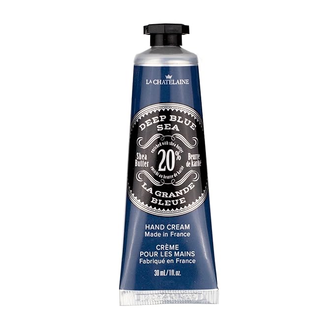 La Chatelaine 20% Shea Butter Hand Cream Travel Size, Men, Unisex, Organic Argan Oil, Moisturizing, Nourishing, Extra-Rich Hand Lotion, Made in France, Paraben Free, 1 oz / 30ml (Deep Blue Sea)