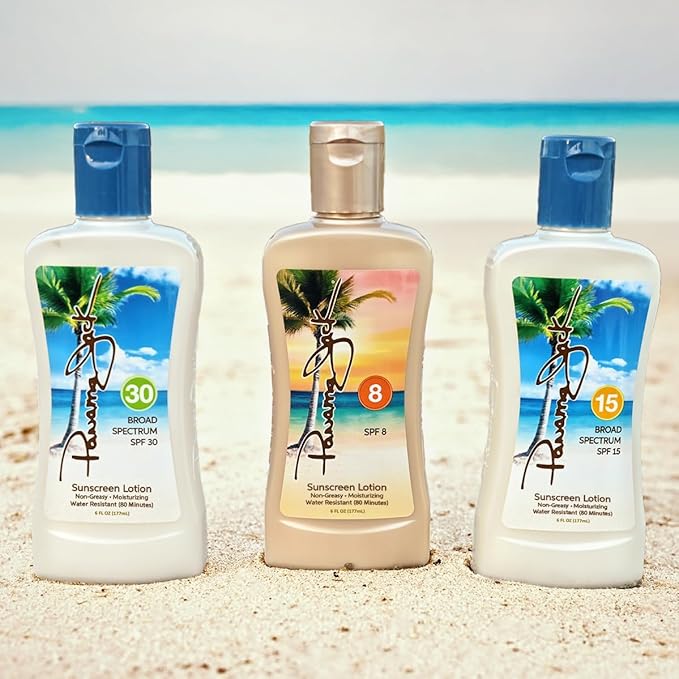 Panama Jack Golden Days Pack - Travel Sunscreen Tanning Lotion SPF 8, 15 & 30 Suntan Sun Care Pack