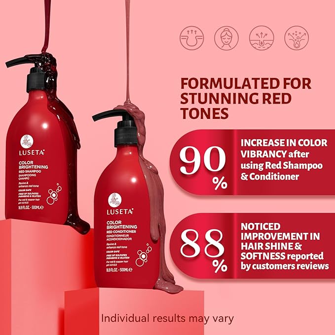 Color Treated Red Hair Shampoo and Conditioner Set with Pomegranate Extract for Copper Brightening and Strengthening, for Women and Men, 16.8oz*2