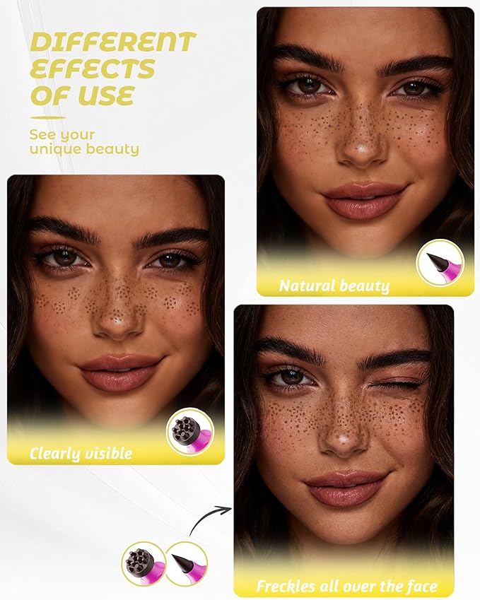 Upgrade Dual Ended 2-in-1 Faux Freckle Stamp Pen, Waterproof Fake Freckle Pen with Multi-Prong Freckles Stamp Head for Women to Easily Create Natural Long-Lasting Sunkissed Makeup