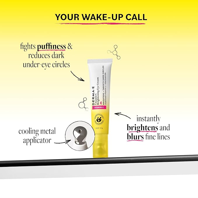 Derma E Vitamin C Brightening Eye Cream, 0.5 Fl Oz, Under Eye Cream with Niacinamide, Caffeine & Cucumber Extract, Helps Reduce Dark Circles & Puffiness, Cooling Tip Applicator, Filter-Like Finish