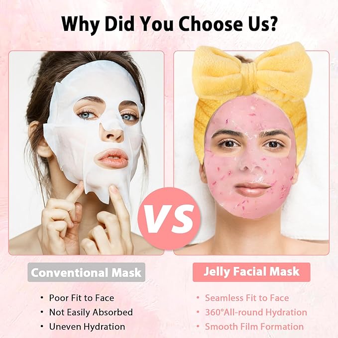 Pjordo Jelly Masks Set for Facials Professional Spa,10 Pack Jelly Mask Powder with Mixing Bowl Set, Peel Off Hydrojelly Mask for Hydrating, Nourishing & Soothing, Gifts for Women