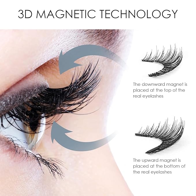 Magnetic Eyelashes with Applicator, 4 Pairs Reusable 3D False Lashes Natural Look, No Glue or Eyeliner Needed, Water Resistant Lightweight Makeup Kit for Daily Wear