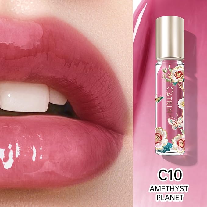 CATKIN Lip Plumper Gloss, Tinted Lip Serum with Hyaluronic Acid & Jojoba Oil, Non-sticky Volumizing Hydrating Formula for a High Shine Maximum 3D Look, Plump & Soft Lips 0.12 Fl Oz-C10 Amethyst Planet