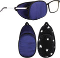 eZAKKA Eye Patches for Adults, Eye Patch for Glasses, Silk Patch for Lazy Eye Amblyopia Strabismus and After Surgery (Black with White Star+Navy)