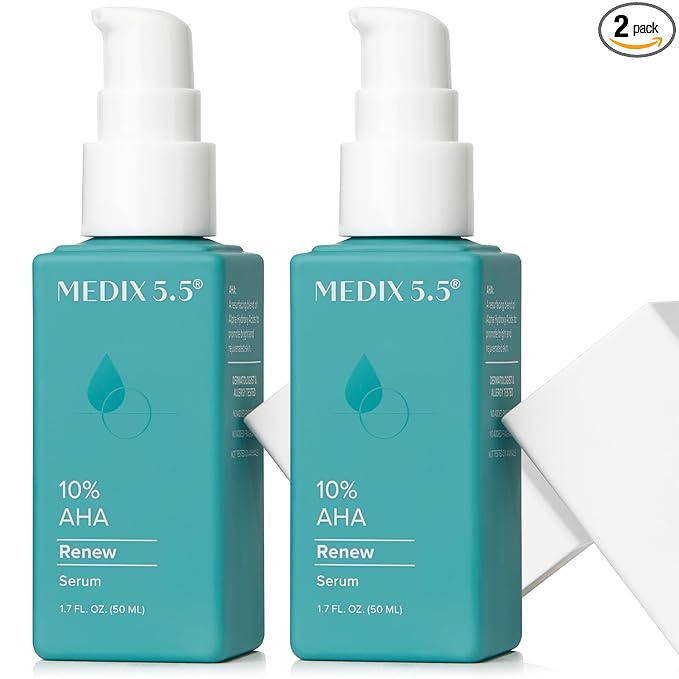 MEDIX 10% Glycolic Acid + Lactic Acid Leave-On Exfoliating Body Gel | AHA Exfoliant Body & Face Serum Refines + Softens Dry Dead Skin, Bumpy Skin, Uneven Skin Tone, KP Bumps, & Wrinkles, 1.7oz, 2PC