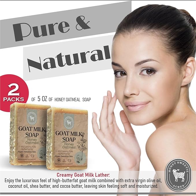 Honey Sweetie Acres 2-Pack Honey Oatmeal Goat Milk Soap - Handmade 5 oz Bar, Made with Natural Ingredients, Moisturizing & Gentle, Made in the USA