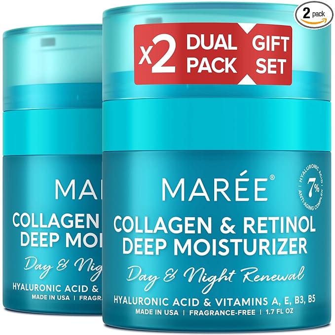 MAREE Face Moisturizer Collagen Cream for Face 2 Pack – Hyaluronic Acid & Retinol – Anti-Aging Wrinkle Creams – Crema Para La Cara