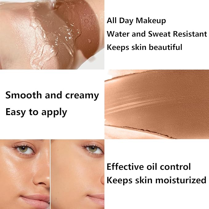 3Pcs Cream Contour Stick Makeup Kit, Shades with Highlighter, Blush and Bronzer Contour Stick for Sculpt the Cheeks, Long Lasting, Waterproof, Matte & Dewy Finish (H)