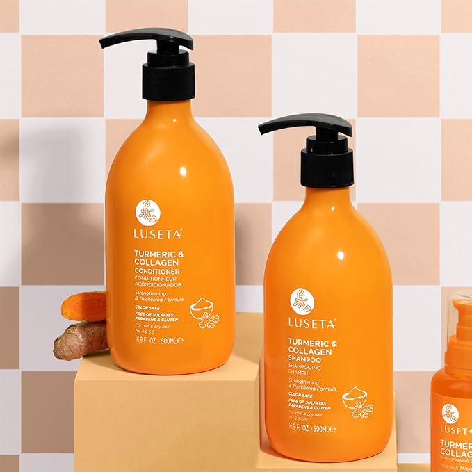 Luseta Volumizing Shampoo and Conditioner Set for Thin Fine Hair - Thickening & Plumping with Turmeric & Collagen, Lightweight Body Building for Flat Limp Hair, Sulfate-Free (2 x 16.9oz)