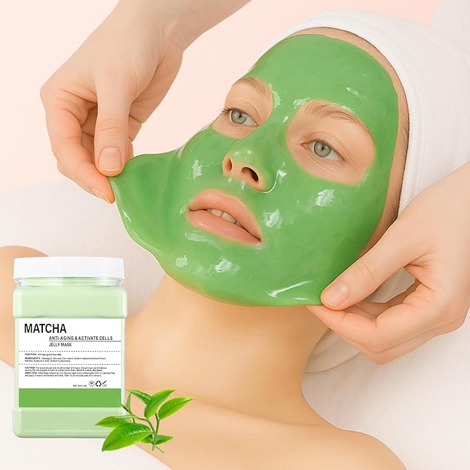 Hydro Jelly Masks for Women Home Spa,Hydrating & Moisturizing Peel-Off Rubber Gel Face Mask Skin Care,Professional Jelly Mask for All Skin Types 23 Fl Oz（Matcha）
