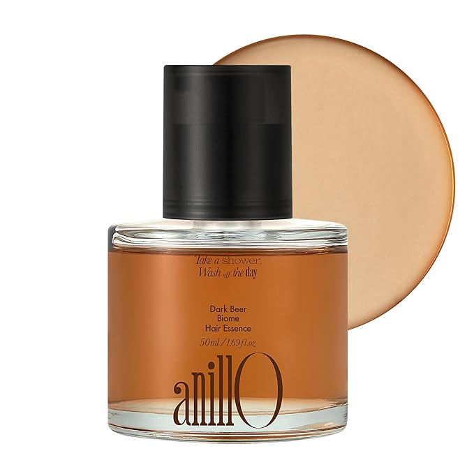 anillO Dark Beer Biome Hair Essence - Strengthening & Nourishing Damage Repair Hair Oil Serum with Biotin, Olive Oil, Beer Yeast &10-type Protein Complex - Vegan, Paraben & Silicone Free 1.69 fl oz