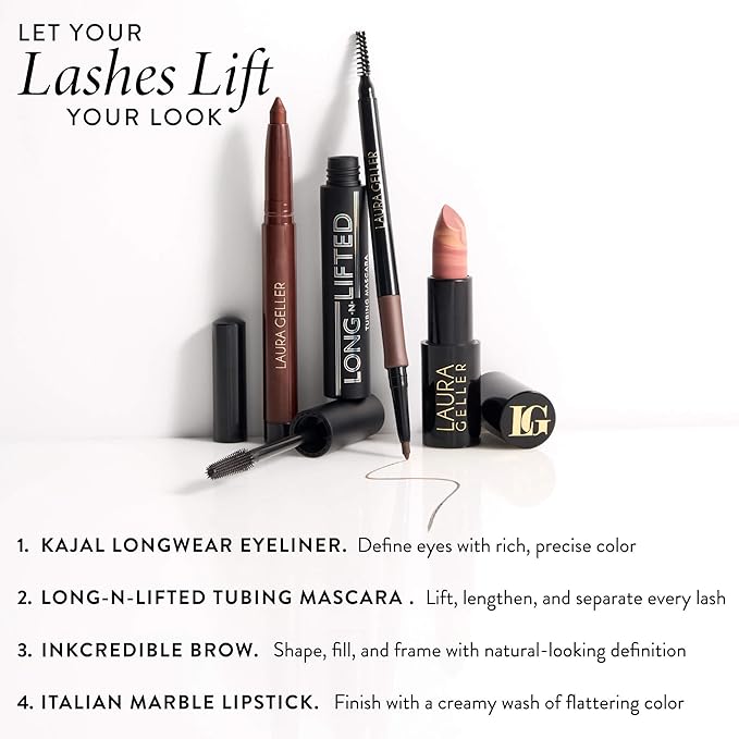 LAURA GELLER Long-n-Lifted Tubing Mascara – Lengthening & Lifting Mascara That Won’t Smudge or Flake – Gentle Tubing Formula Removes with Warm Water – Black