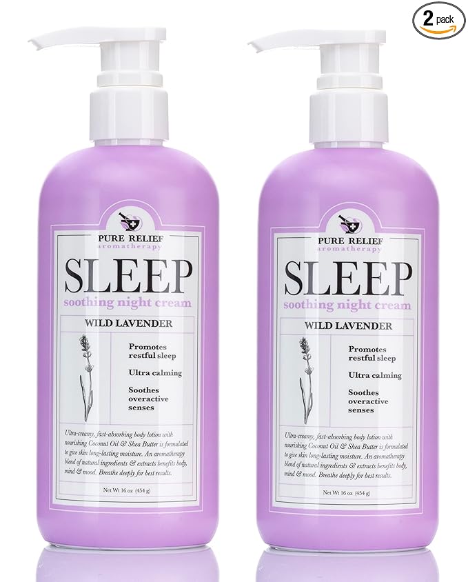 Pure Relief Lavender Sleep Body Lotion Shea Butter + Coconut Oil Body Cream Skin Care Moisturizer To Promote Better Rest W/Natural Soothing Herbal Extracts, Aromatherapy Night Cream, 16 Oz (2-Pack)