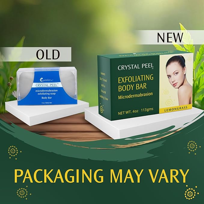 Exfoliating Bar Soap for Men & Women, Crystal Peel Luxury Microdermabrasion Hydrating & Exfoliating Body Soap Bar, Solid Magnesium Mineral Scrub for Buffing Away Dirt & Oil Smooths Skin Lemongrass 4oz