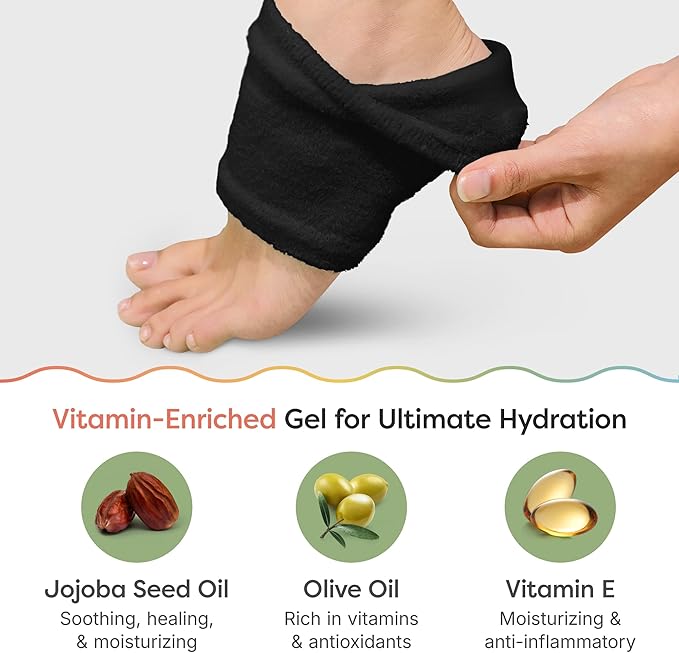 ZenToes Moisturizing Socks for Cracked Heel Treatment, Vitamin E, Olive Oil and Jojoba Oil Infused Heel Socks, Spa Gifts for Women, Mothers Day Gifts (Fuzzy Black, Regular)