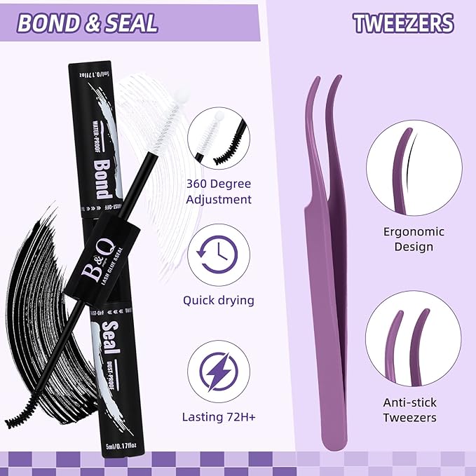 B&Qaugen Bunny Lash Clusters Kit Manga Lashes CC Curl Wispy Natural Invisible Band Eyelash Clusters, Waterproof DIY Lash Extensions at Home, Wet Look for Cosplay & Daily Wear (Lash Kit-Anime 05)