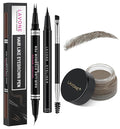 LAVONE Hair-Like Eyebrow Pen Makeup kit, Eyebrow Pencils for Women with Waterproof Microblading Eyebrow Pencil, Eyebrow Pomade, Eyeliner and Eyebrow Brush, Create Full, Natural Brows, Dark Grey