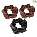 SALE! 16 Momme Pure Mulberry Silk Hair Scrunchies and Ties for Women Girls - Sleep and Daily Use - Curly, Thick or Thin Hair - Black and Brown (3 Pack)
