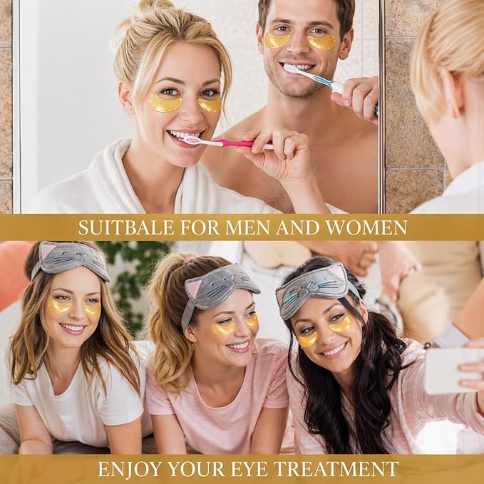 24K Gold Under Eye Patches (60 Pcs) - Collagen & Peptide Eye Masks for Dark Circles, Puffy Eyes & Wrinkles, Hydrating Cooling Eye Patches with Caffeine & Hyaluronic Acid, Suitable for Men & Women