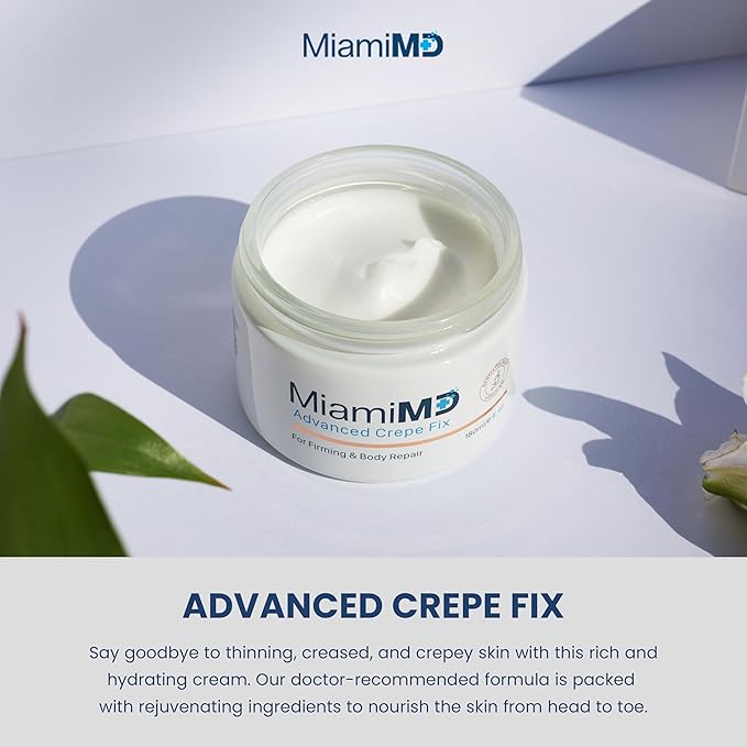 Miami MD Advanced Crepe Fix - Anti Aging Tightening & Firming Cream for Women - Facial and Neck Crepe Erase Cream – Crepey Skin Moisturizer for Softens and Nourishes the Skin for All Types - 6 fl oz