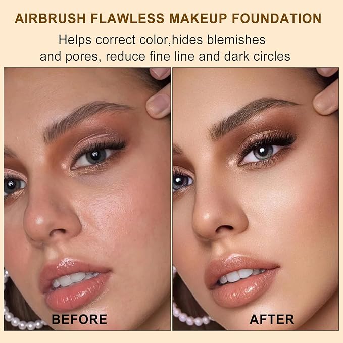Airbrush Makeup Foundation,SPF 35 Full Coverage Foundation for Mature Skin, Older Women and Middle-aged，Lightweight & Moisturizing, Buildable Coverage Skin Tone Correcting,Radiance Skin (3# Nude)