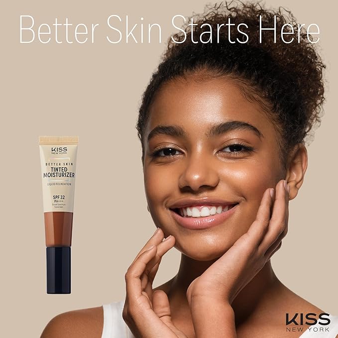 KISS NEW YORK Tinted Moisturizer with SPF 32 PA+++ (Deep Honey) 12 Hour Hydrating Sunscreen for Face, No White Cast for Dark Skin Tone, Natural Finish, Medium Coverage with Hyaluronic Acid, Vitamin E