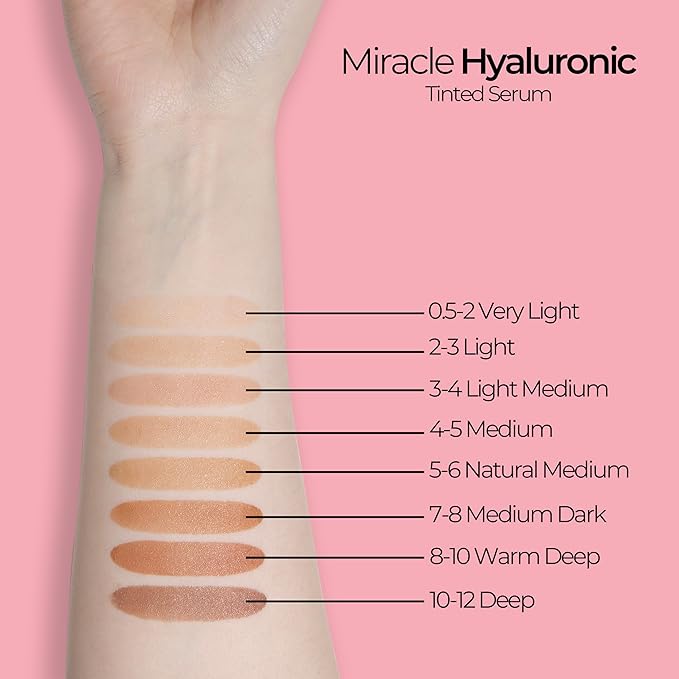 MCoBeauty Miracle Hyaluronic Tinted Serum 7-8 Medium Dark - Hydrating Skin Tint Foundation with Hyaluronic Acid Ginseng - Buildable Sheer to Medium Coverage Dewy Finish - Vegan Cruelty Free Makeup