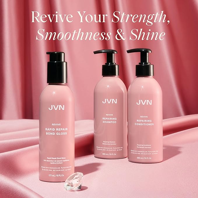 JVN Repair & Shine Essentials Set, Pack of 3, Includes Revive Repairing Shampoo, Conditioner, and Revive Rapid Repair Hair Bond Gloss, Made for Damaged Hair, Silicone-Free, Haircare for Women and Men