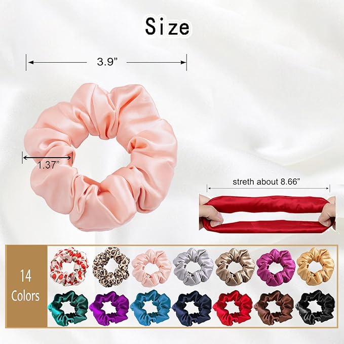 SALE!! Mulberry Silk Scrunchies and Hair Ties - 16 Momme Silk for Sleep, for Women with Curly, Thick, or Thin Hair (2, 12 Pink & Blue)