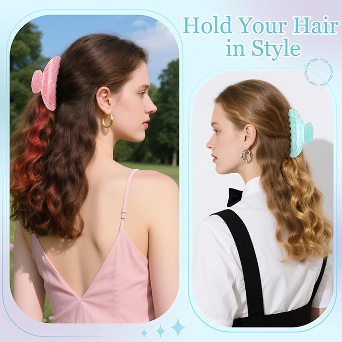 4.2 Inch Large Acrylic Claw Clips, Cute Pink Blue Green White Hair Claw Strong Hold Hair Clips Barrettes for Thick Thin Hair, 4 Pack Stylish French Hair Accessories for Women Girls