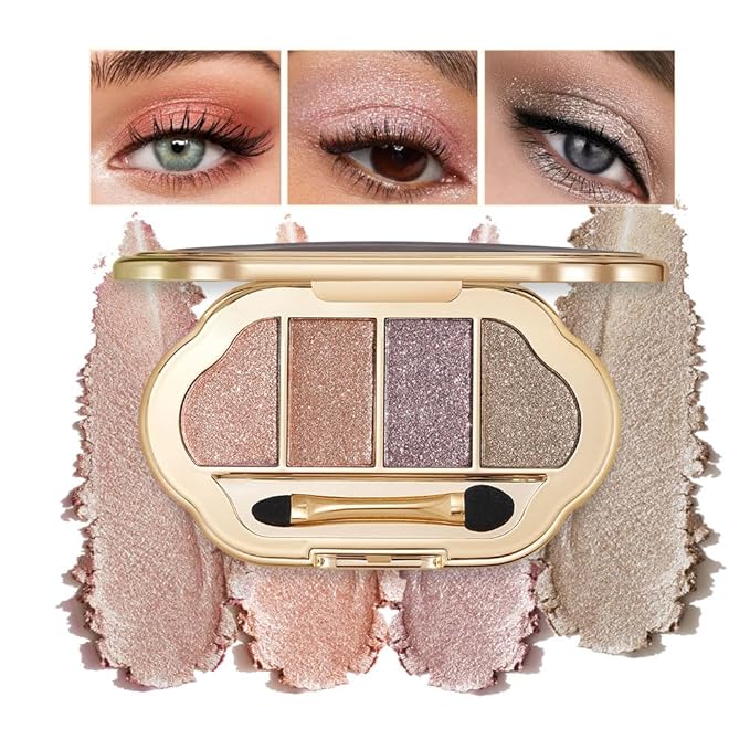 Cool-Toned Shimmer & Glitter Eyeshadow Palette, Rose Mauve Copper Bronze Lavender Silver & Champagne Taupe Metallic Shades, High Pigment Blendable Mini Palette for Blue & Green Eyes, Soft Glam Makeup