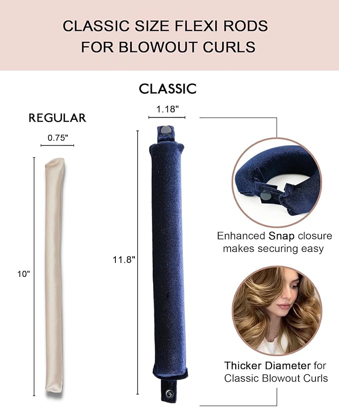 Classic Heatless Curls Overnight Rods No Heat Hair Curlers to Sleep in Foam Soft Hair Rollers for Thick & Long Hair Blowout Look, Heatless Flexible Curling Rod Set with Satin Wrap for Sleeping
