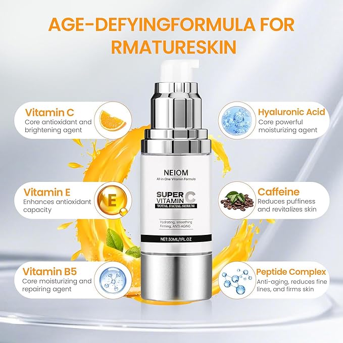 vitamin c Serum for face, Anti-Aging Vitamin E Face Serum with Hyaluronic Acid & Tri-Peptide, Dark Spot Corrector & Wrinkle Smoothing for Dry, Combination, Sensitive Skin, Oil-Free, Non-Greasy