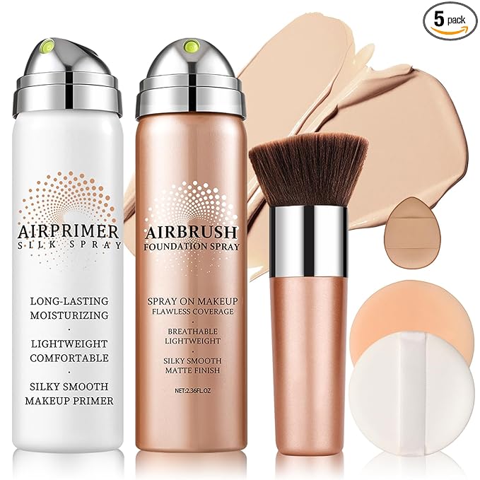 Magic Minerals Airbrush Foundation Spray and Primer for Face Before Makeup,Waterproof Foundation for Older Women,Teenagers,Middle-aged,Anti-aging Formula for Smooth Radiant Skin (03 Nude)