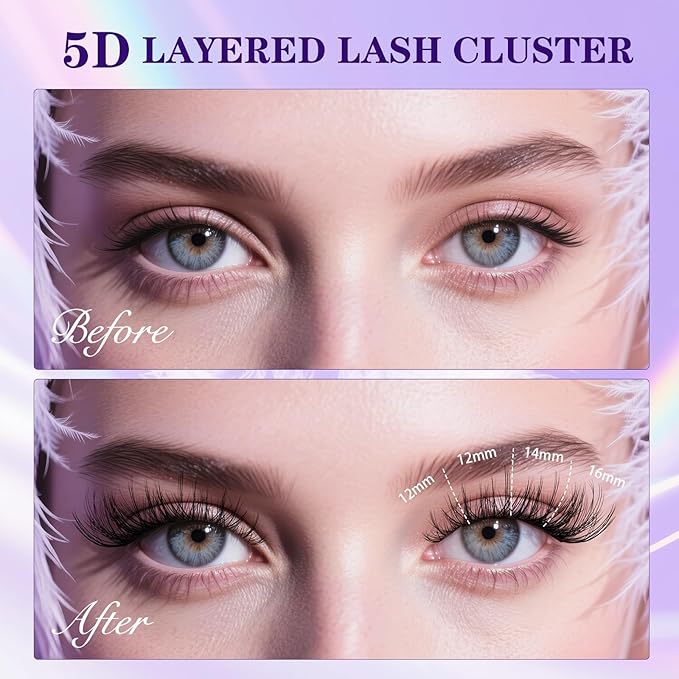 B&Q Lash Clusters Kit Wispy Fluffy - Feath5D 07 Eyelash Clusters Kit with Glue & Tools, Feathered Lightweight Lash Kit, 8-18mm C Curl Waterproof False Lashes